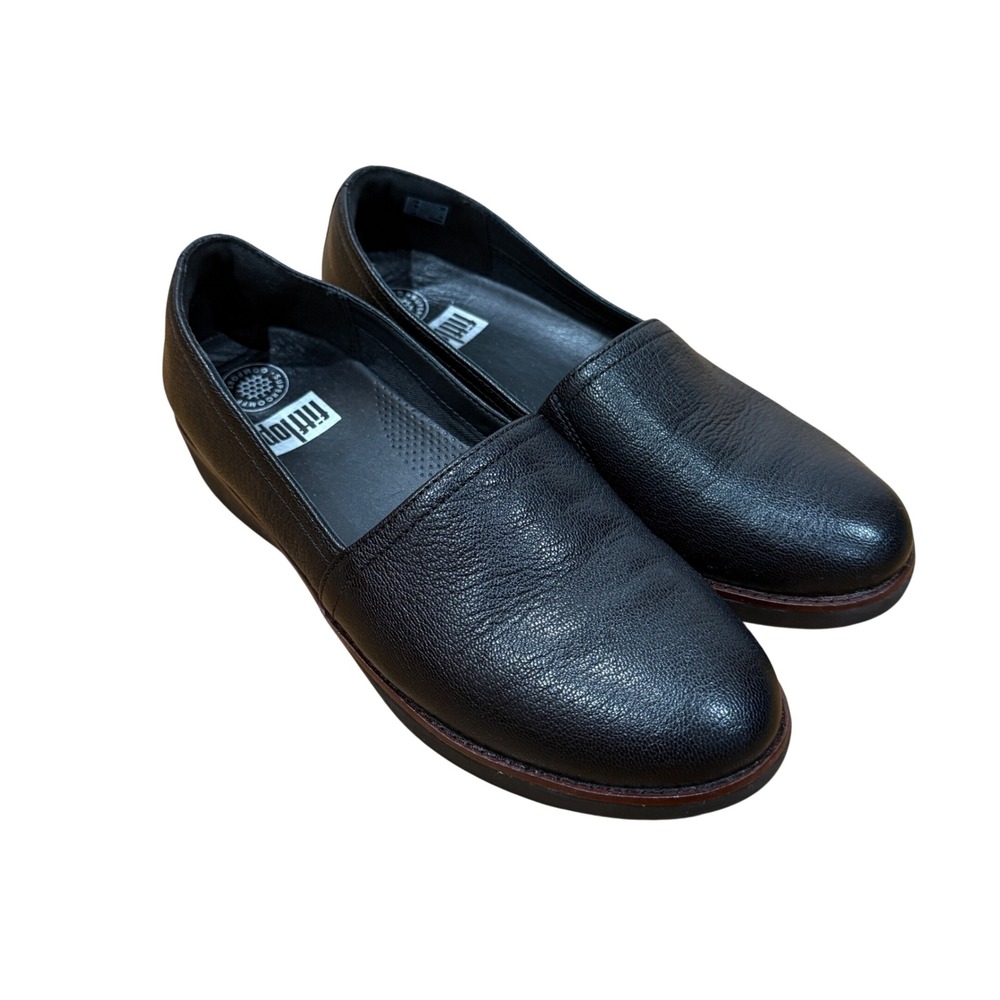 FitFlop‎ Casa Black Tumbled Leather Comfort Loafers Womens 9 Slip On Shoes